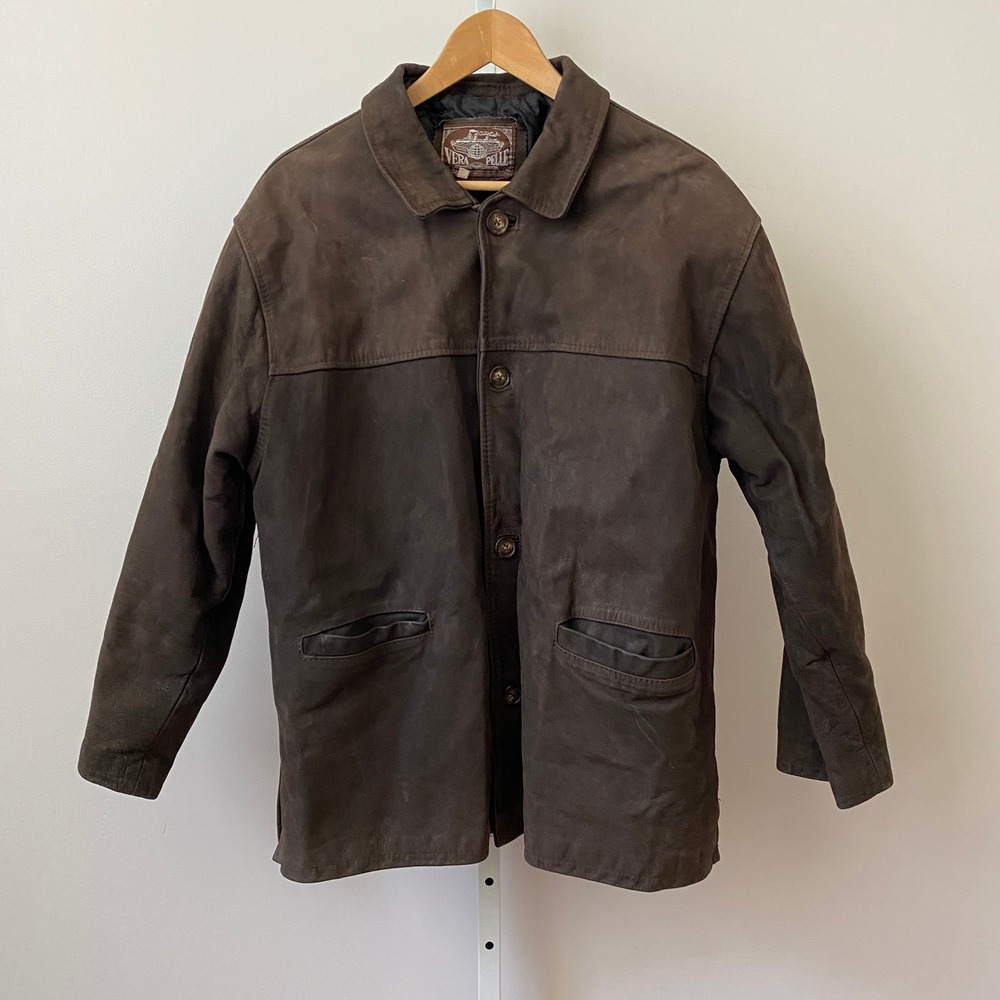 Vera Pelle Leather Rugged Outdoors Western Distressed Brown Barn Coat XL Brown
